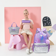 Cargar imagen en el visor de la galería, Morral Gato Morado Set 3 pzs, Lonchera y Cartuchera 40cm - 116706