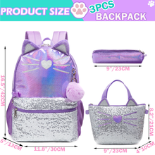 Cargar imagen en el visor de la galería, Morral Gato Morado Set 3 pzs, Lonchera y Cartuchera 40cm - 116706