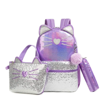 Cargar imagen en el visor de la galería, Morral Gato Morado Set 3 pzs, Lonchera y Cartuchera 40cm - 116706