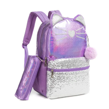 Cargar imagen en el visor de la galería, Morral Gato Morado Set 3 pzs, Lonchera y Cartuchera  40cm - 116706

