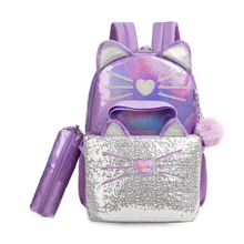 Cargar imagen en el visor de la galería, Morral Gato Morado Set 3 pzs, Lonchera y Cartuchera  40cm - 116706
