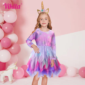 Vestido Vikita top copos falta tul morada - 115830