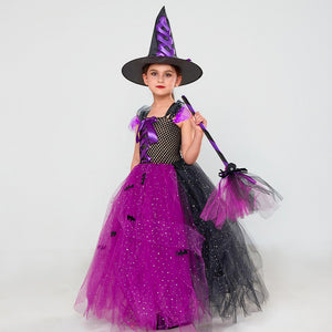 Disfraz Vestido Bruja negro  y morado con accesorios - 114137