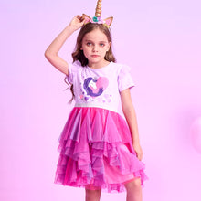 Cargar imagen en el visor de la galería, Vestido Vikita Unicornio Falda Fucsia y Morado - 115822
