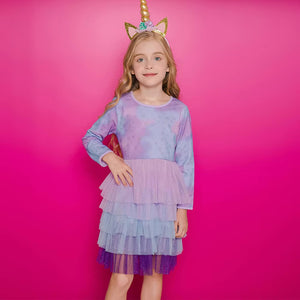 Vestido Vikita Manga Larga Top Estrellas Falda Tutu Morada - 115830