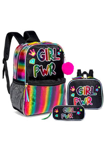 Morral Girl Power Set de 3 piezas 43cm, Lonchera y Cartuchera - 115568