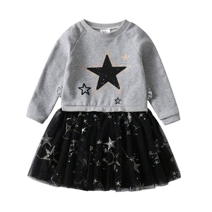 Vestido Vikita Top Sueter Gris Estrella Negra/Falda Tutu Negro - 115840