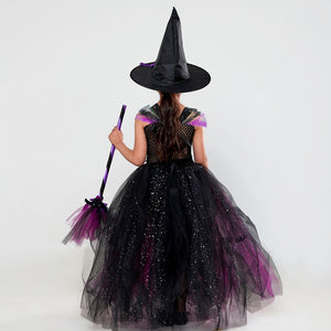 Disfraz Vestido Bruja negro  y morado con accesorios - 114137