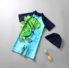 Cargar imagen en el visor de la galería, Traje de Baño Enterizo Dinosaurio con gorro - 117205
