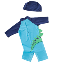 Cargar imagen en el visor de la galería, Traje de Baño Enterizo Dinosaurio con gorro - 117205
