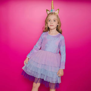 Vestido Vikita Manga Larga Top Estrellas Falda Tutu Morada - 115830