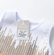 Cargar imagen en el visor de la galería, Vestido Vikita Sin Mangas Top Blanco dorado con tul negro - 115815
