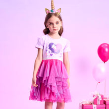 Cargar imagen en el visor de la galería, Vestido Vikita Unicornio Falda Fucsia y Morado - 115822
