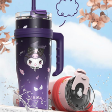 Cargar imagen en el visor de la galería, Vaso Termo Acero Inoxidable  Kuromi con pitillo 1200 ml - 116738
