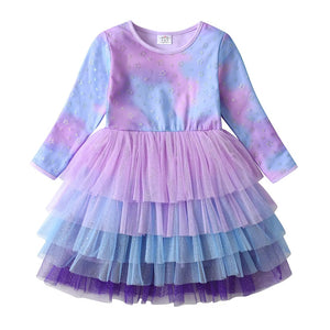 Vestido Vikita Manga Larga Top Estrellas Falda Tutu Morada - 115830