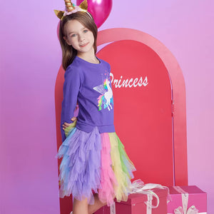 Vestido Vikita Top Sueter Morado Unicornio Falda Tutu Multicolor - 115837