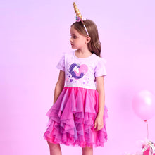 Cargar imagen en el visor de la galería, Vestido Vikita Unicornio Falda Fucsia y Morado - 115822
