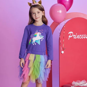 Vestido Vikita Top Sueter Morado Unicornio Falda Tutu Multicolor - 115837