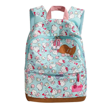 Cargar imagen en el visor de la galería, Morral Kitty Tela Azul con base de cuero 40cm - 116693
