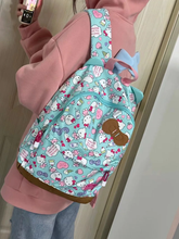 Cargar imagen en el visor de la galería, Morral Kitty Tela Azul con base de cuero 40cm - 116693
