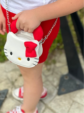 Cargar imagen en el visor de la galería, Cartera Kitty Rostro Semi Cuero con Asa Peluche y Adorno 14cm - 117059

