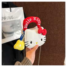 Cargar imagen en el visor de la galería, Cartera Kitty Rostro Semi Cuero con Asa Peluche y Adorno 14cm - 117059

