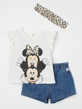 Cargar imagen en el visor de la galería, Conjunto Minnie 3pcs Short con Franela y cintillo - 116864
