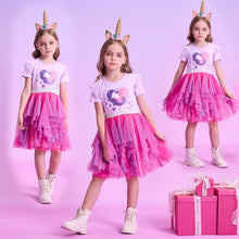 Cargar imagen en el visor de la galería, Vestido Vikita Unicornio Falda Fucsia y Morado - 115822
