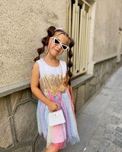 Cargar imagen en el visor de la galería, Vestido Vikita Top Lentejuelas Lazo Dorado - 116843
