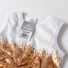 Cargar imagen en el visor de la galería, Vestido Vikita Top Lentejuelas Lazo Dorado - 116843
