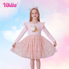 Cargar imagen en el visor de la galería, Vestido Vikita Rosado Unicornio Dorado - 116848
