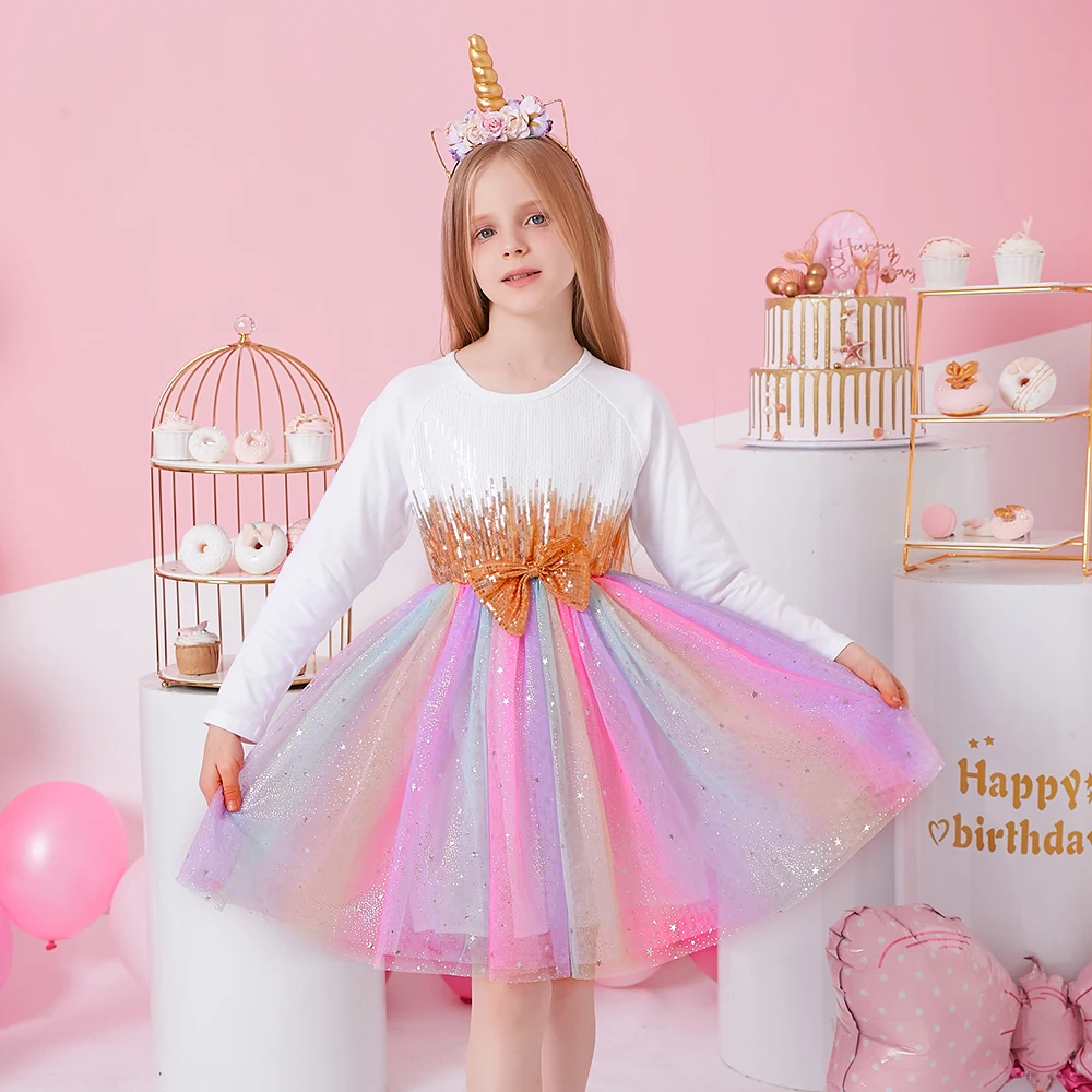 Vestido Vikita Top Lentejuelas Blanco Lazo Dorado Manga Larga - 116851