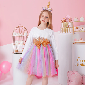 Vestido Vikita Top Lentejuelas Blanco Lazo Dorado Manga Larga - 116851