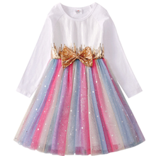 Cargar imagen en el visor de la galería, Vestido Vikita Top Lentejuelas Blanco Lazo Dorado Manga Larga - 116851
