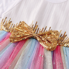 Cargar imagen en el visor de la galería, Vestido Vikita Top Lentejuelas Blanco Lazo Dorado Manga Larga - 116851
