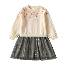 Cargar imagen en el visor de la galería, Vestido Vikita Top Sueter Beige con Estrellas - 116852
