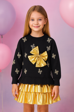 Cargar imagen en el visor de la galería, Vestido Vikita Top Sueter Negro con Lazo Dorado - 116853
