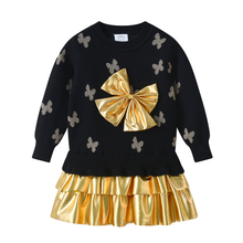 Cargar imagen en el visor de la galería, Vestido Vikita Top Sueter Negro con Lazo Dorado - 116853
