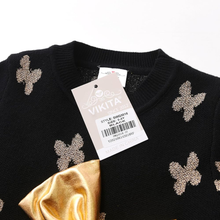 Cargar imagen en el visor de la galería, Vestido Vikita Top Sueter Negro con Lazo Dorado - 116853
